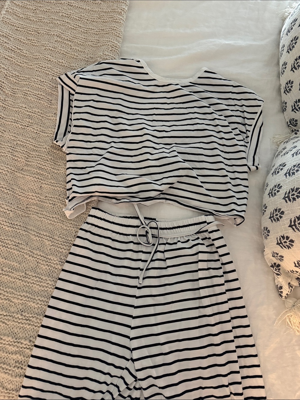 Striped Two-Piece Lounge Set — White & Dark Navy